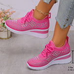 Rhinestones Woven Upper Hidden Heel lightweight walking shoes