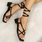 Square open toe strappy square heel Roman sandals