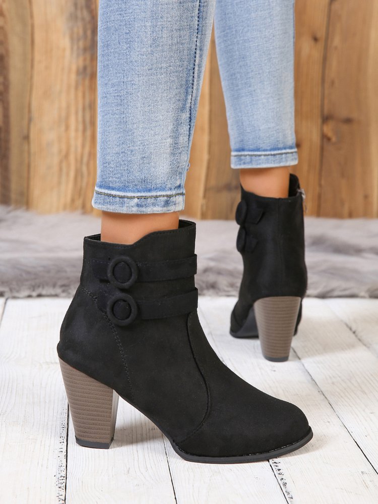 Bottes Martin à talon carré en daim avec boucle de ceinture et fermeture éclair latérale