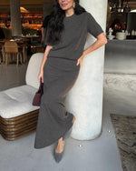 Commuting simple knitted short-sleeved skirt suit