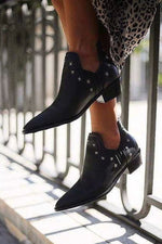 Metal five-star embellished low-heeled ankle boots