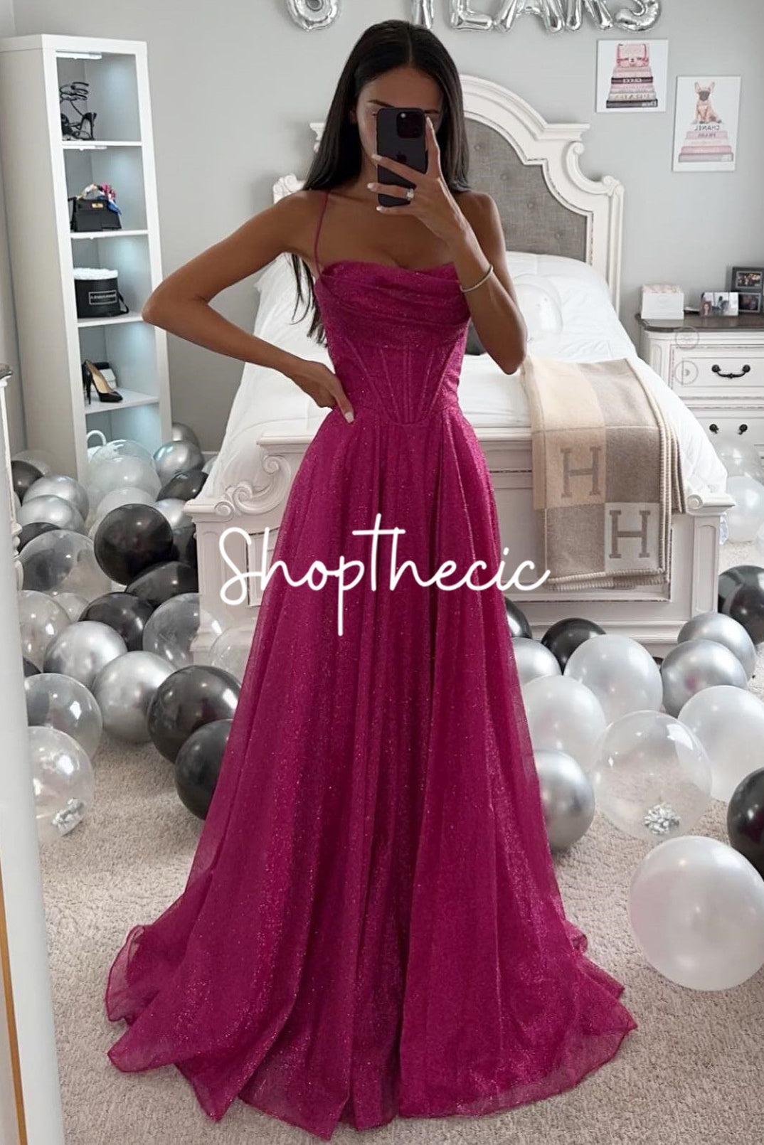 Sequined halter-neck bustier full skirt maxi dress