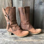 Bottes mi-montantes rétro vieillies à fermeture éclair latérale