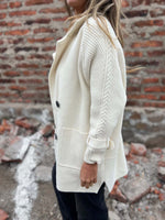 Cable Large Suit Collar Mid-Length Cardigan Knitted Jacket