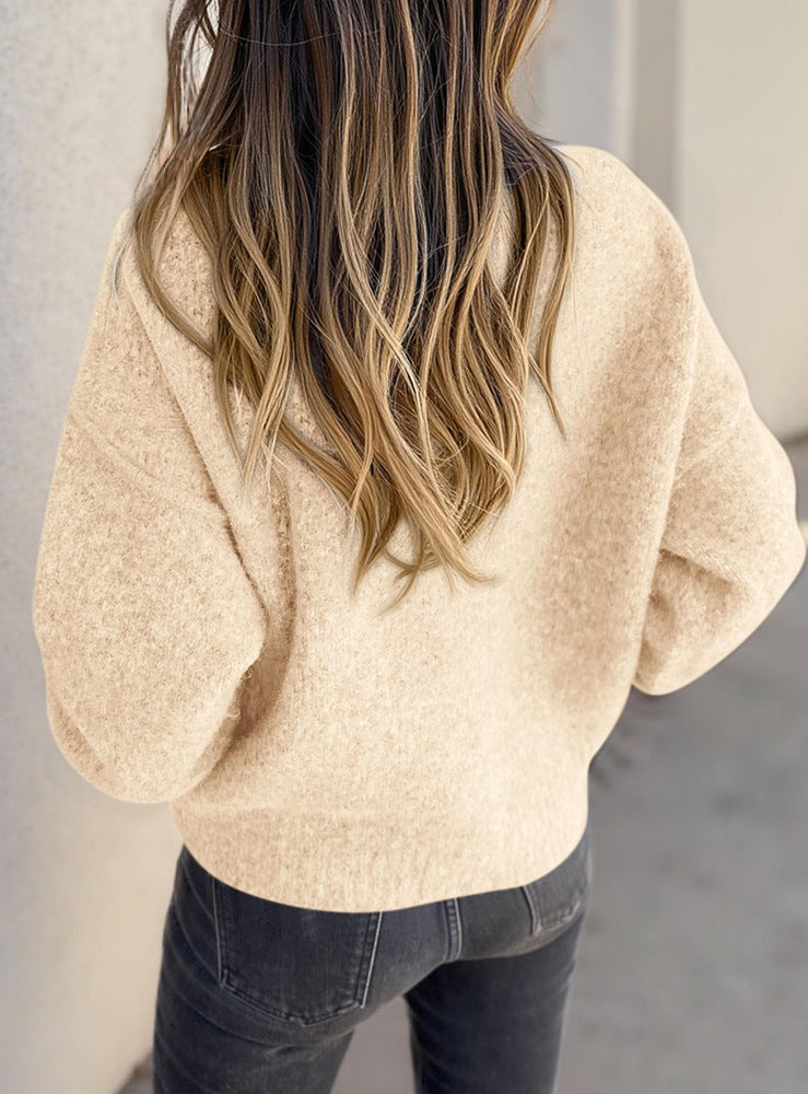 Long-sleeved button-down loose chunky knit sweater