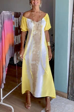 Robe irrégulière imprimée dégradée à col V