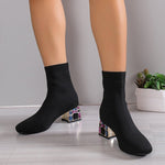 Bottines en tricot à talon orné de strass
