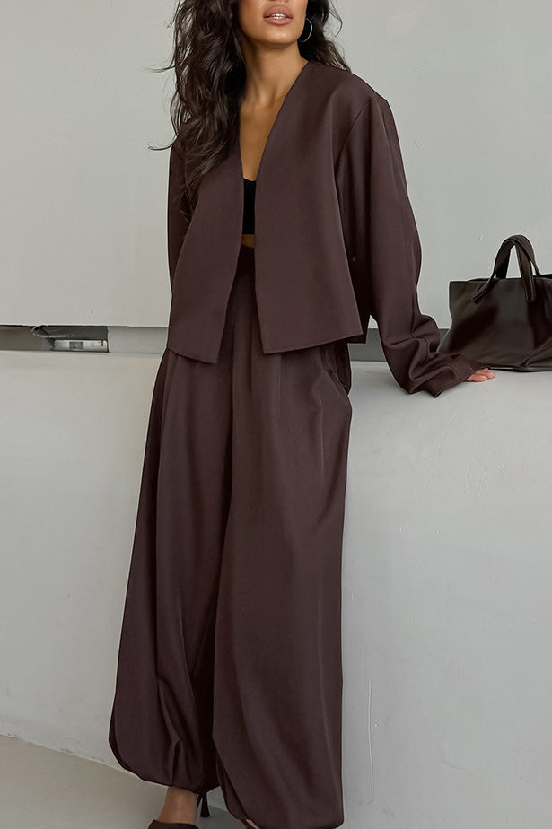 Simple V-neck top and loose trousers two-piece suit