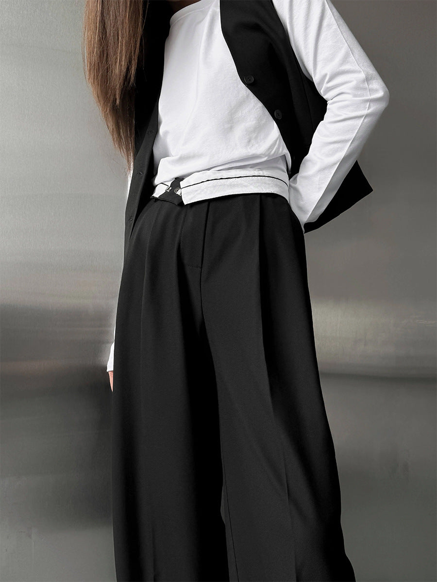 Smooth loose wide-leg straight suit trousers