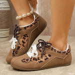 Retro leopard print double lace flat shoes
