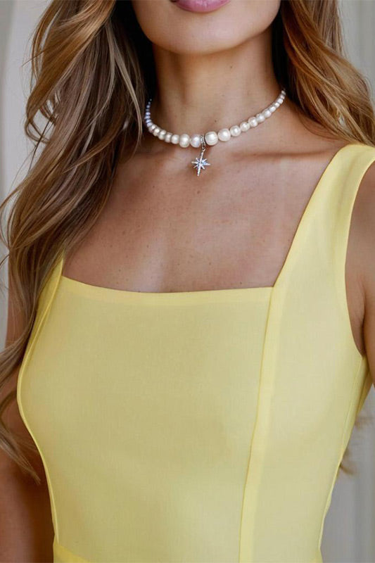 Solid color sleeveless square neck open back vest dress