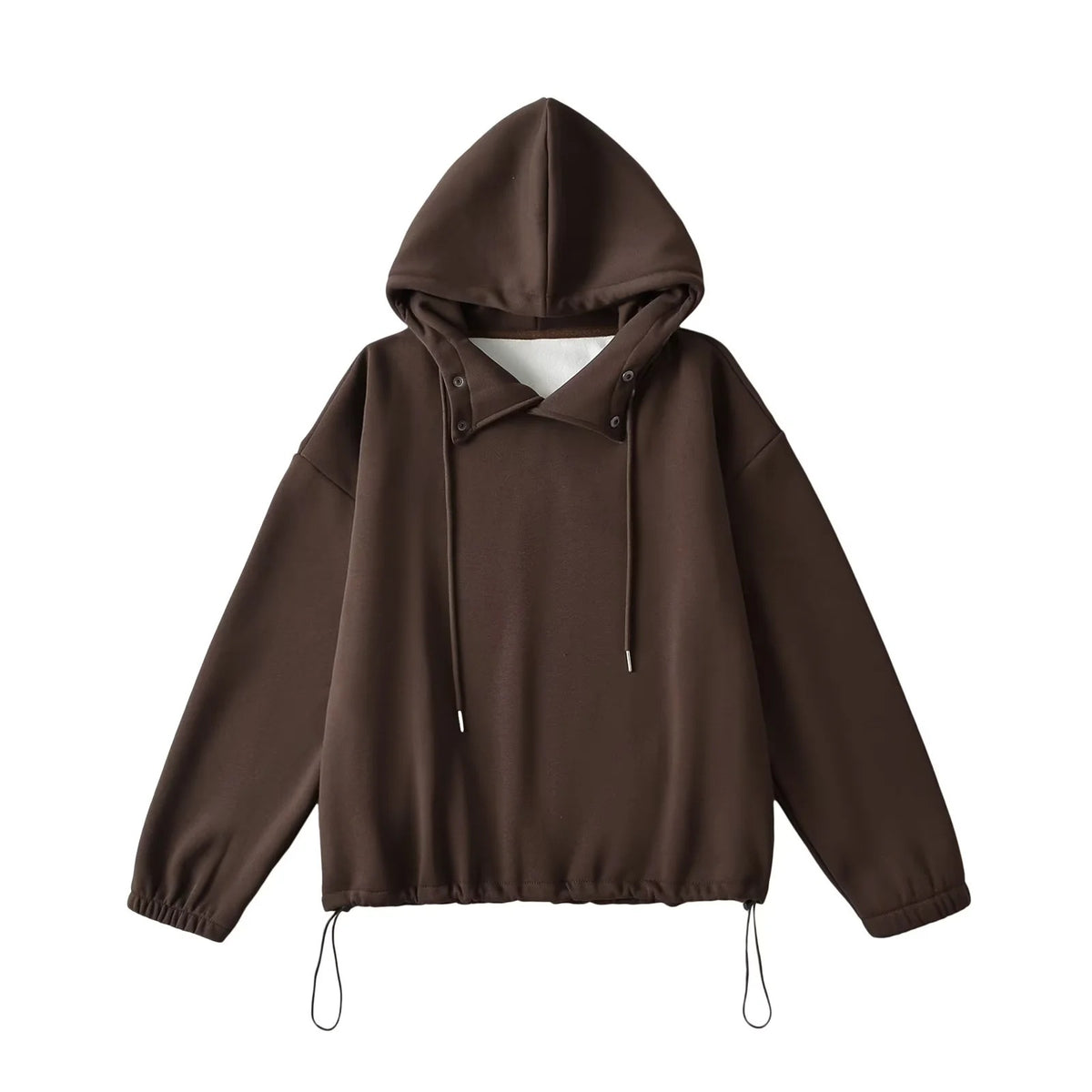 Half High Collar with Button Details Thick Loose Hoodie