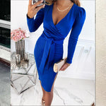 V-neck elegant strappy solid color dress