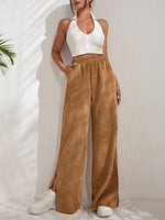 High waist corduroy slit hem trousers