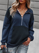 Sweat-shirt zippé à cordon de serrage et col gaufré en diamant