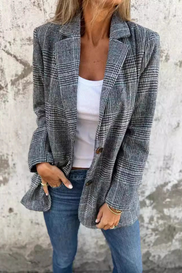 Mittellanges Sakko aus Wolle mit Hahnentrittmuster