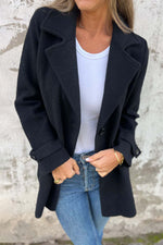 Woolen loose lapel fake pocket cardigan coat