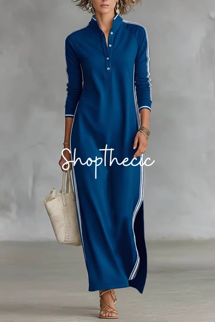 Minimalist White-trimmed Button-down Collar Sweatshirt Dress