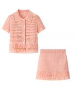 Tassel Short-Sleeved Knit Jacket High-Waisted Miniskirt Set