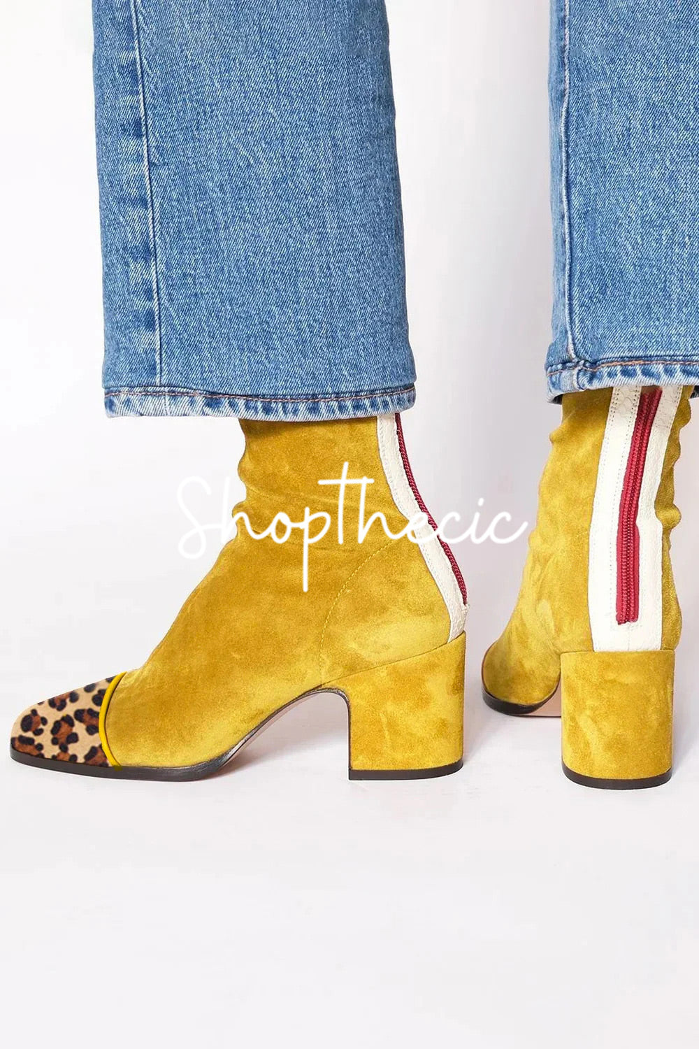 Modern Maverick Square toe colorblock mid-heeled boots