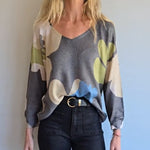 Round neck loose cropped pullover printed sweater top