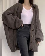 Cardigan tricoté à manches lanternes amples à simple boutonnage et col en V