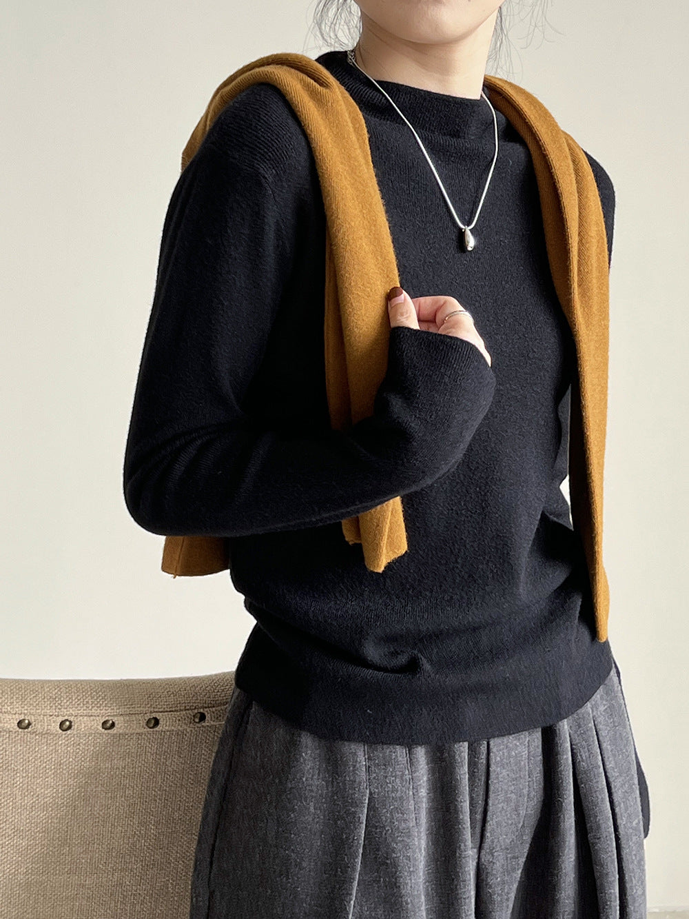 Pull demi-col roulé brossé doux au toucher