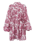 Retro A-Linien-Kleid mit Puffärmeln, Stehkragen und Schnürung