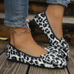 Round toe leopard print bow low heel shoes