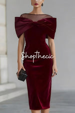 Mesh paneled off-the-shoulder velvet maxi dress
