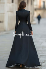 Black long swallowtail suit jacket and lace skirt set