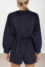 Corduroy Retro Waist Puff Sleeve Romper