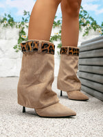 Leopard print velvet pointed toe stiletto heeled ankle boots