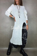 Abito in finto maglione a due pezzi con orlo spaccato e maniche lunghe