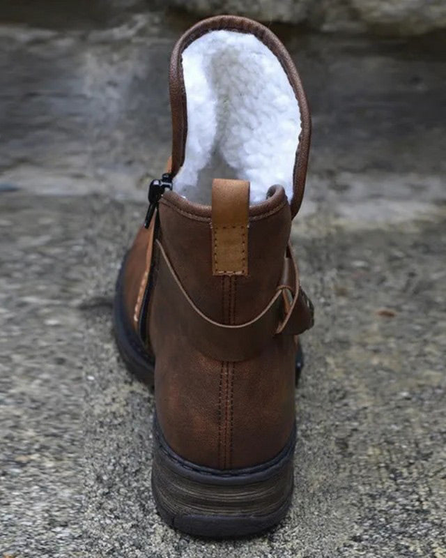 Round toe retro thick heel plus velvet Martin boots