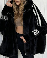 Elastic sleeves Vertical Stripe Printed Plush Hooded Coat