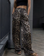 Vintage Leopard Elastic Waist Wide Leg Pants