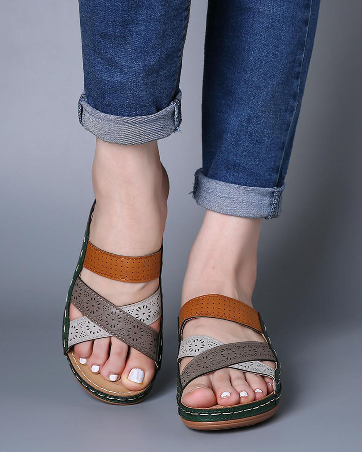 Pantoufles épissées multicolores rétro