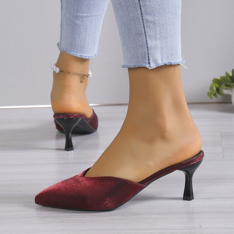 Suede stiletto high heel pointed toe mules