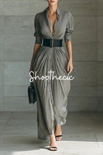 Robe longue chemise boutonnée à col minimaliste