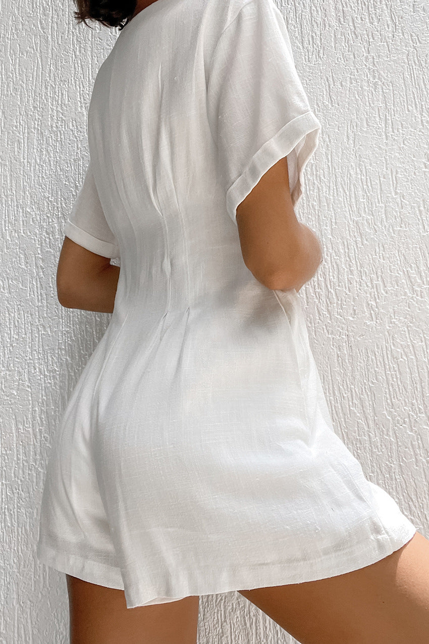 White cotton buttons short sleeved romper