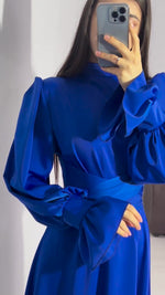 Long-sleeved puff-sleeved solid color fairy-style dress