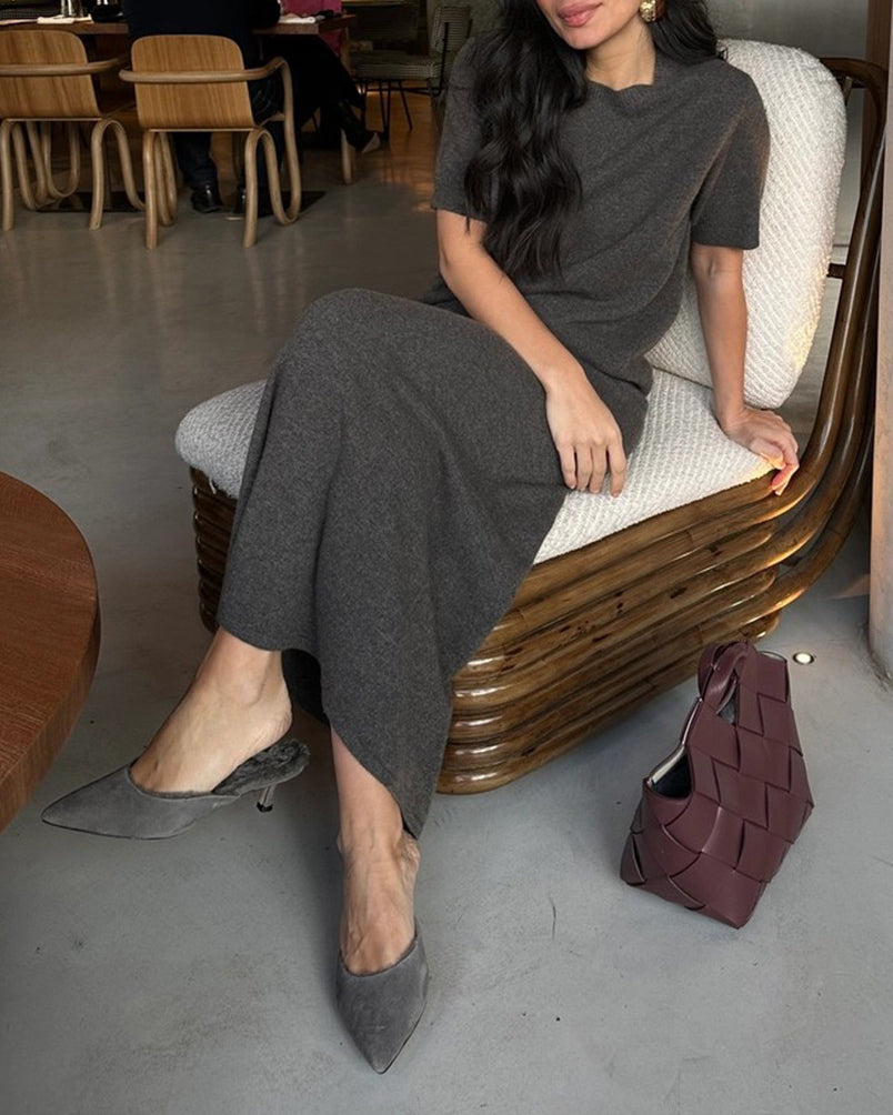 Commuting simple knitted short-sleeved skirt suit