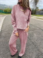 Tie-dye distressed style round neck sweatshirt and pants suit