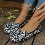 Round toe leopard print bow low heel shoes