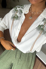 Printed long-sleeved single-breasted top and wide-leg pants suit