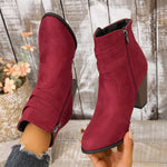 Bottes Martin à talon carré en daim avec boucle de ceinture et fermeture éclair latérale