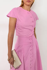 Chic button design Short-sleeved top A-line maxi skirt Two-piece suit