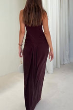 Sleeveless half-high collar multi-button slim-fit long dress