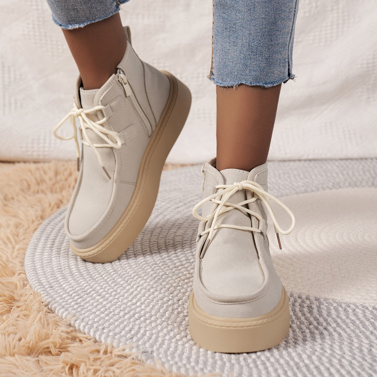 Suede mid-cut flat sneakers